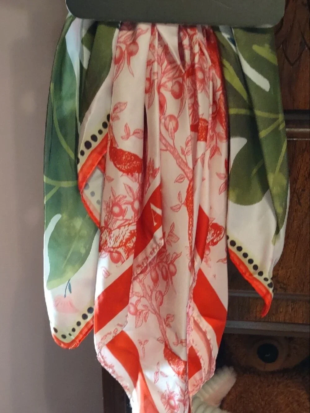 NWTS Rachel Zoe Scarf & Hair Tie Set Tropical Floral Citrus Satin Square Wrap